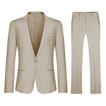 Men's Slim 1-Button Suit Set: Tailored Blazer & Dress Pants - Wedding & Office Ready