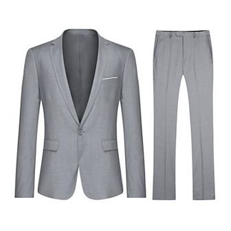 Men's Slim 1-Button Suit Set: Tailored Blazer & Dress Pants - Wedding & Office Ready