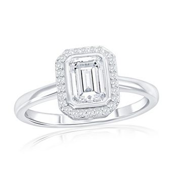 Argento Bella Sterling Silver Rectangle Cubic Zirconia Halo Ring