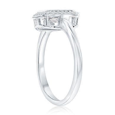 Argento Bella Sterling Silver Rectangle Cubic Zirconia Halo Ring