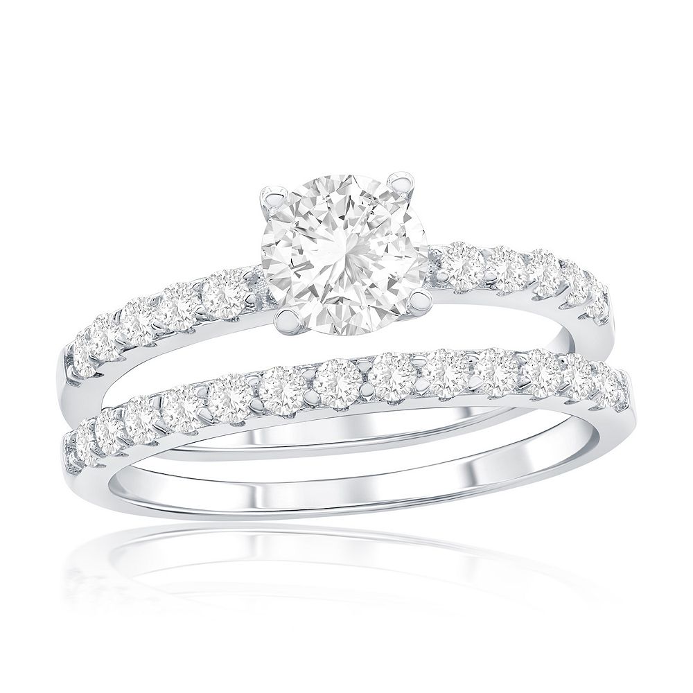 Argento Bella Sterling Silver Cubic Zirconia Round Solitaire Engagement Ring Set