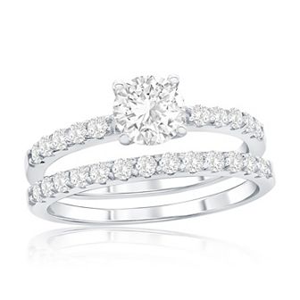 Argento Bella Sterling Silver Cubic Zirconia Round Solitaire Engagement Ring Set