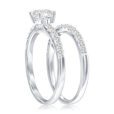 Argento Bella Sterling Silver Cubic Zirconia Round Solitaire Engagement Ring Set