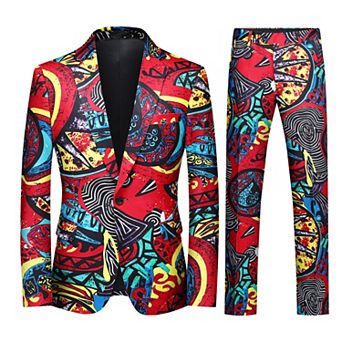 Men's Floral Print Suit Set: Slim 2-Button Blazer & Pants - Wedding & Parties