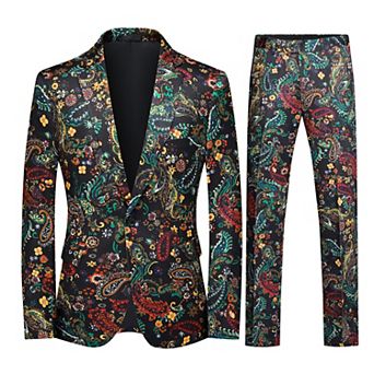 Men's Floral Print Suit Set: Slim 2-Button Blazer & Pants - Wedding & Parties