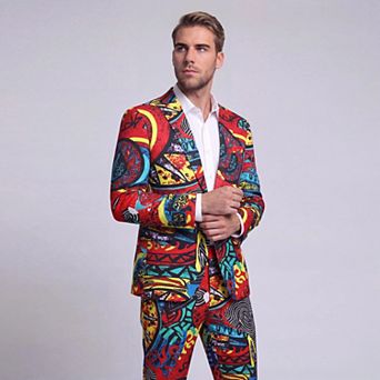Men's Floral Print Suit Set: Slim 2-Button Blazer & Pants - Wedding & Parties