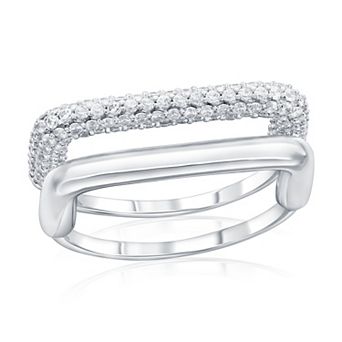 Argento Bella Sterling Silver Cubic Zirconia Polished Double Band Square Ring Set
