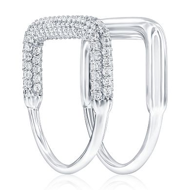 Argento Bella Sterling Silver Cubic Zirconia Polished Double Band Square Ring Set
