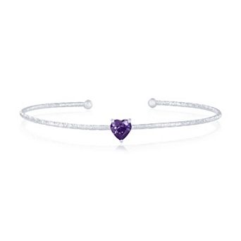 Argento Bella Sterling Silver Cubic Zirconia Birthstone Heart Bangle Bracelet