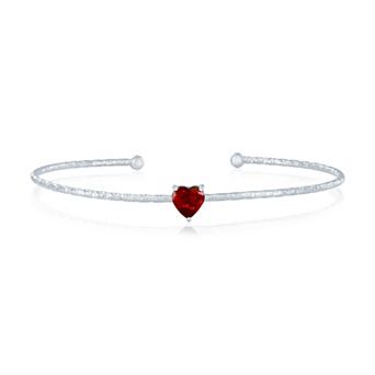 Argento Bella Sterling Silver Cubic Zirconia Birthstone Heart Bangle Bracelet
