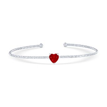 Argento Bella Sterling Silver Cubic Zirconia Birthstone Heart Bangle Bracelet