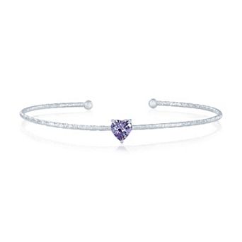 Argento Bella Sterling Silver Cubic Zirconia Birthstone Heart Bangle Bracelet