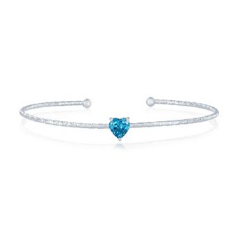 Argento Bella Sterling Silver Cubic Zirconia Birthstone Heart Bangle Bracelet