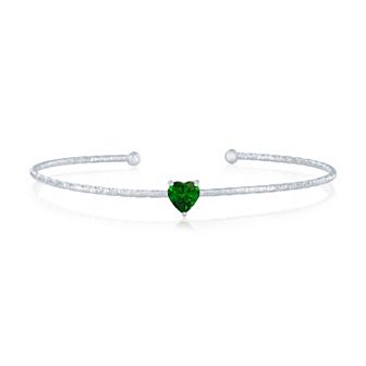 Argento Bella Sterling Silver Cubic Zirconia Birthstone Heart Bangle Bracelet