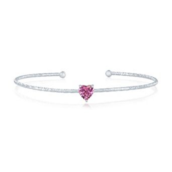Argento Bella Sterling Silver Cubic Zirconia Birthstone Heart Bangle Bracelet