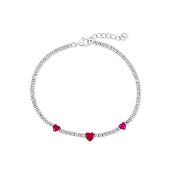 Argento Bella Sterling Silver Cubic Zirconia Heart Tennis Bracelet