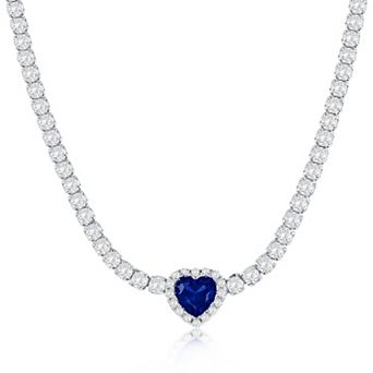 Argento Bella Sterling Silver Cubic Zirconia Heart Tennis Necklace