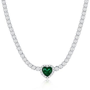 Argento Bella Sterling Silver Cubic Zirconia Heart Tennis Necklace
