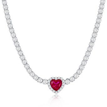 Argento Bella Sterling Silver Cubic Zirconia Heart Tennis Necklace
