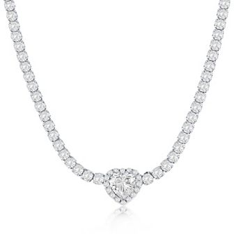 Argento Bella Sterling Silver Cubic Zirconia Heart Tennis Necklace