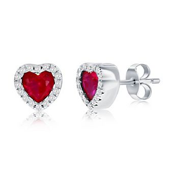 Argento Bella Sterling Silver Cubic Zirconia Heart Stud Earrings
