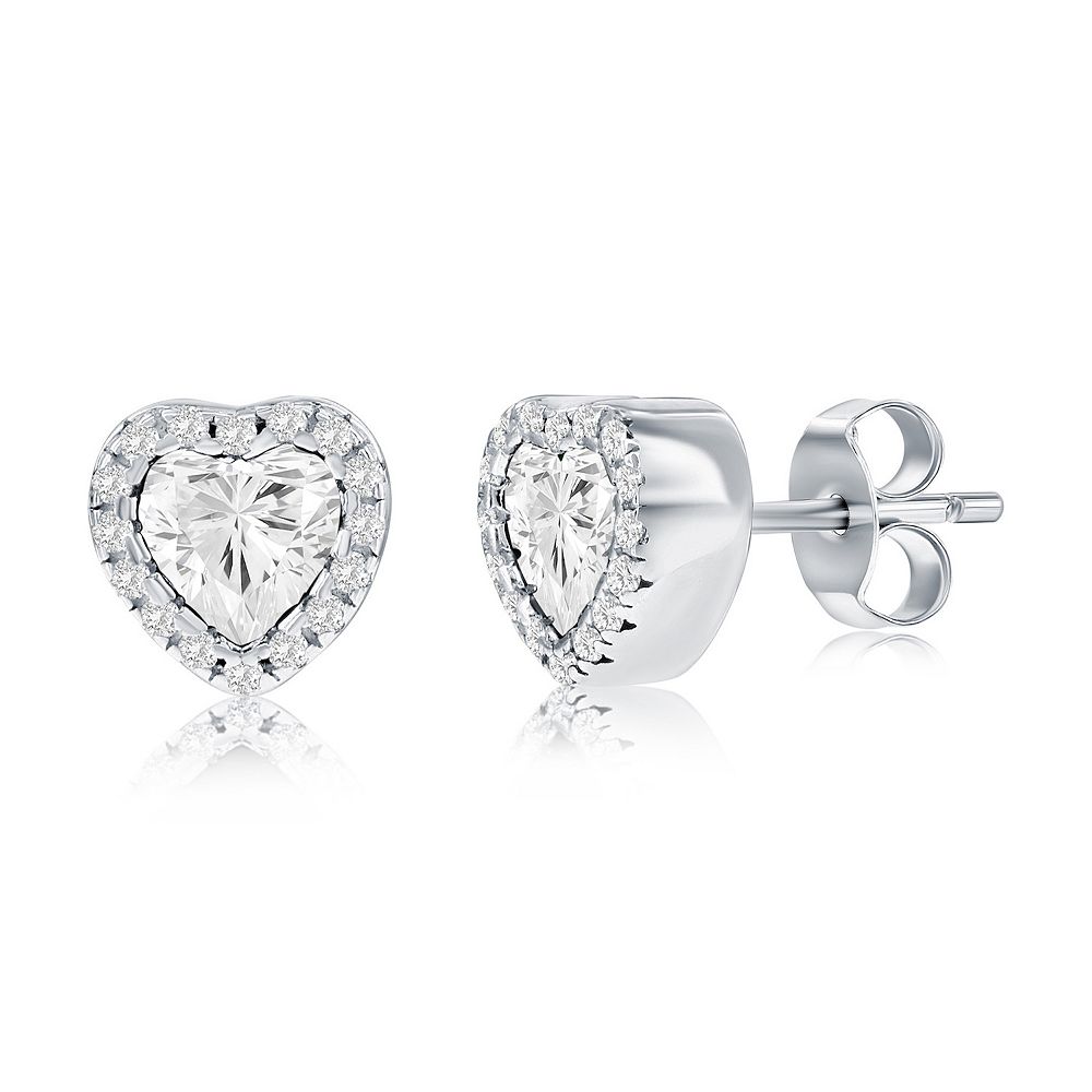 Sterling Silver Cubic Zirconia Heart Stud Earrings main image 1