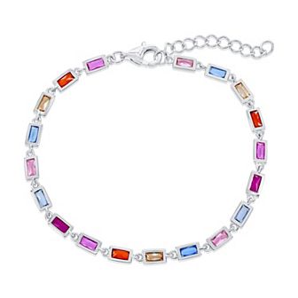 Argento Bella Sterling Silver Cubic Zirconia Bezel-Set Rectangle Bracelet
