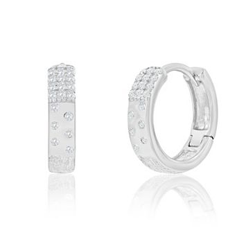Argento Bella Sterling Silver Cubic Zirconia Brushed Hoop Earrings