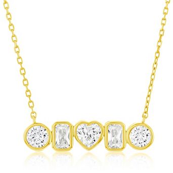 Argento Bella Sterling Silver Cubic Zirconia Multi-Shaped Bezel-Set Bar Necklace