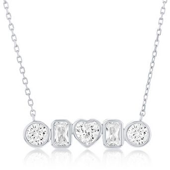 Argento Bella Sterling Silver Cubic Zirconia Multi-Shaped Bezel-Set Bar Necklace