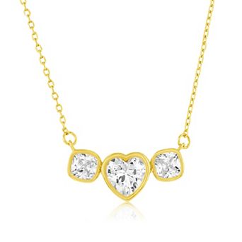 Argento Bella Sterling Silver Cubic Zirconia Heart and Square Bezel-Set Necklace