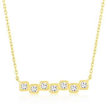 Argento Bella Sterling Silver Cubic Zirconia Bezel-Set Squares Bar Necklace