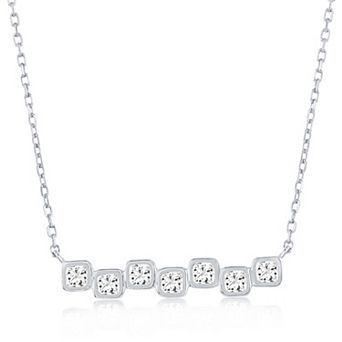 Argento Bella Sterling Silver Cubic Zirconia Bezel-Set Squares Bar Necklace