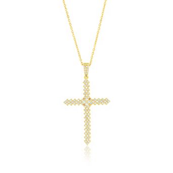Argento Bella Sterling Silver Cubic Zirconia Cross Pendant Necklace