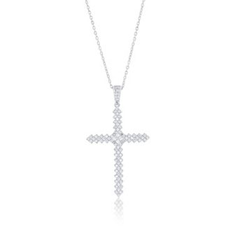 Argento Bella Sterling Silver Cubic Zirconia Cross Pendant Necklace