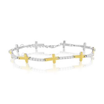 Argento Bella Sterling Silver Sideways Cross & Cubic Zirconia Bracelet