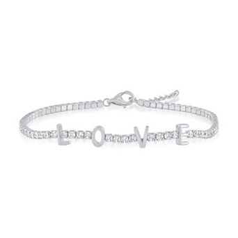 Argento Bella Sterling Silver "Love" Tennis Cubic Zirconia Bracelet
