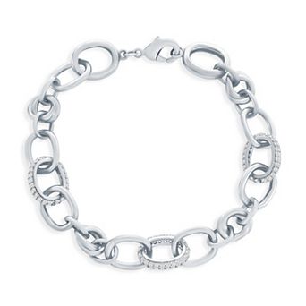 Argento Bella Sterling Silver Cubic Zirconia & Polished Oval Linked Bracelet
