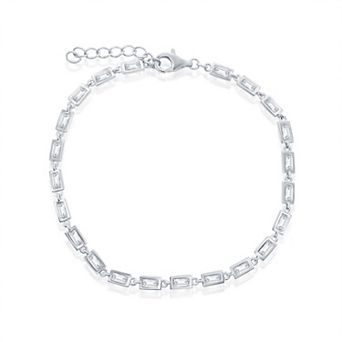 Argento Bella Sterling Silver Rectangle Cubic Zirconia Linked Bracelet