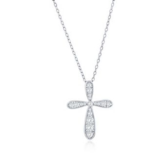 Argento Bella Sterling Silver Cubic Zirconia Rounded Cross Necklace