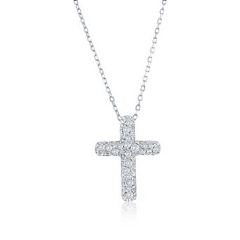 Argento Bella Sterling Silver Cubic Zirconia Pave Cross Necklace