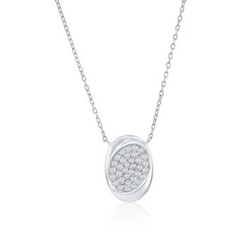 Argento Bella Sterling Silver Cubic Zirconia Pave Polished Puff Oval Necklace