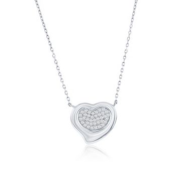 Argento Bella Sterling Silver Cubic Zirconia Pave Polished Puff Heart Necklace