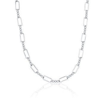 Argento Bella Sterling Silver Paperclip & Cubic Zirconia Necklace