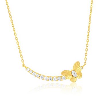 Argento Bella 14k Gold Over Silver Cubic Zirconia Butterfly Bar Necklace