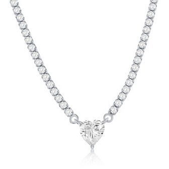 Argento Bella Sterling Silver Heart Cubic Zirconia Tennis Necklace