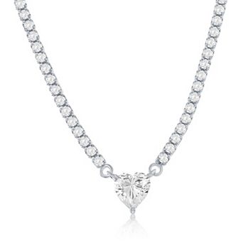 Argento Bella Sterling Silver Heart Cubic Zirconia Tennis Necklace