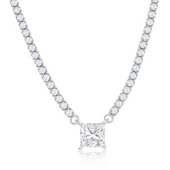 Argento Bella Sterling Silver Square Cubic Zirconia Tennis Necklace