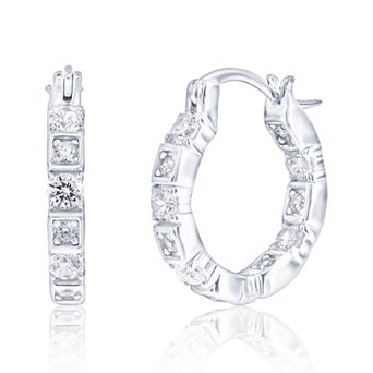 Argento Bella Sterling Silver Cubic Zirconia Round & Square 17 mm Hoop Earrings