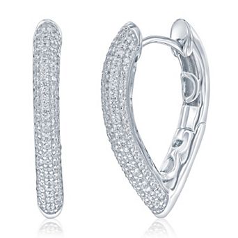 Argento Bella Sterling Silver V-Shaped Pavé Cubic Zirconia 26 mm Hoop Earrings